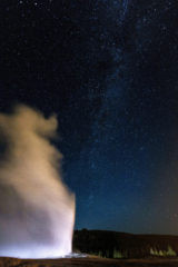 Old Faithful Under A Starry Sky